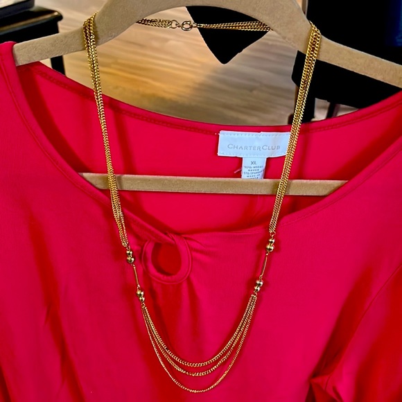 Vintage Gold tone 3 chain with beads long 16” long. - Picture 2 of 10